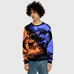 Свитшот мужской Парящие неоновые драконы, цвет: 3D-черный — фото 2