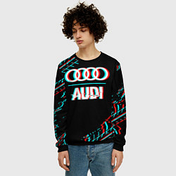 Свитшот мужской Значок Audi в стиле glitch на темном фоне, цвет: 3D-черный — фото 2