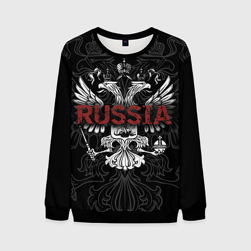 Мужской свитшот Герб России с надписью Russia / 3D-Черный – фото 1