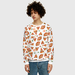 Свитшот мужской Кусочки пиццы - паттерн на белом, цвет: 3D-белый — фото 2