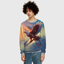 Свитшот мужской Орел с мечом в облаках на закате, цвет: 3D-меланж — фото 2