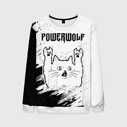 Мужской свитшот Powerwolf рок кот на светлом фоне