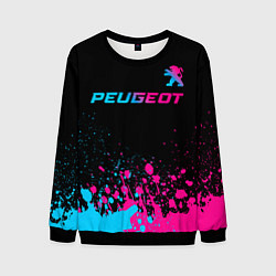 Свитшот мужской Peugeot - neon gradient: символ сверху, цвет: 3D-черный