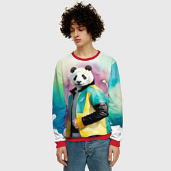 Свитшот мужской Прикольный панда в модной куртке, цвет: 3D-красный — фото 2