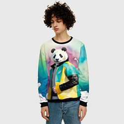 Свитшот мужской Прикольный панда в модной куртке, цвет: 3D-черный — фото 2