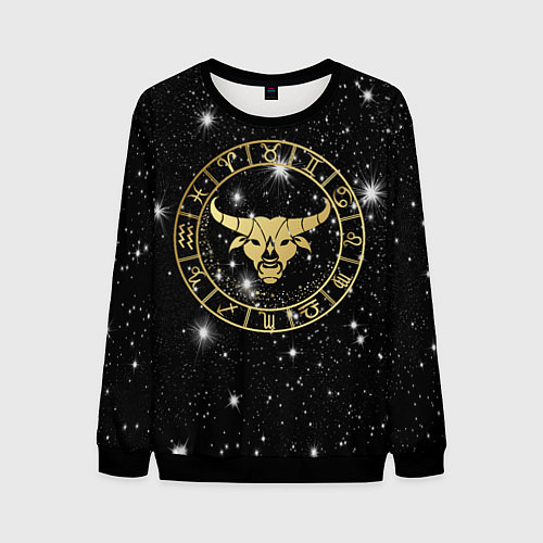 Мужской свитшот Телец золотой на звездном небе / 3D-Черный – фото 1