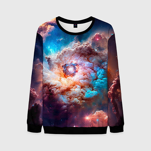 Мужской свитшот Небула в космосе в голубо-розовых тонах - нейронна / 3D-Черный – фото 1
