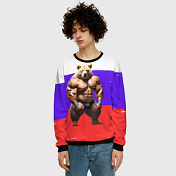 Свитшот мужской Накаченный медведь на Российском флаге, цвет: 3D-черный — фото 2