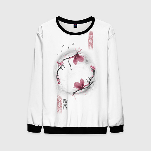 Мужской свитшот Ветки цветущей сакуры / 3D-Черный – фото 1