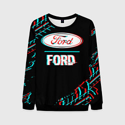 Свитшот мужской Значок Ford в стиле glitch на темном фоне, цвет: 3D-черный