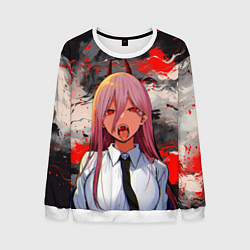 Свитшот мужской Демон Пауэр - Человек бензопила, цвет: 3D-белый