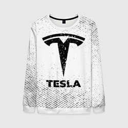 Свитшот мужской Tesla с потертостями на светлом фоне, цвет: 3D-белый