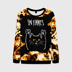 Свитшот мужской In Flames рок кот и огонь, цвет: 3D-черный