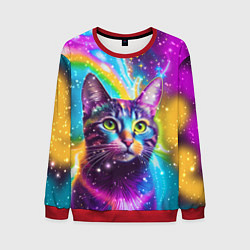 Мужской свитшот Полосатый кот с разноцветной звездной туманностью