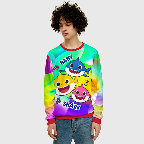Мужской свитшот Baby Shark Brooklyn and friends / 3D-Красный – фото 3