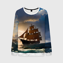 Свитшот мужской Парусный корабль галеон, цвет: 3D-белый