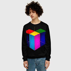 Свитшот мужской Многосторонний цветной куб, цвет: 3D-черный — фото 2
