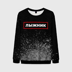 Свитшот мужской Лыжник - в рамке красного цвета, цвет: 3D-черный