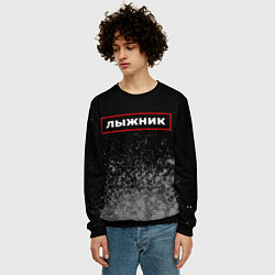 Свитшот мужской Лыжник - в рамке красного цвета, цвет: 3D-черный — фото 2