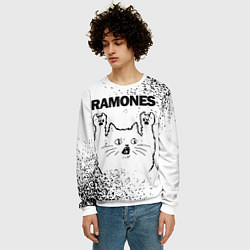 Свитшот мужской Ramones рок кот на светлом фоне, цвет: 3D-белый — фото 2