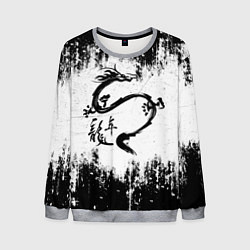 Свитшот мужской Японский дракон с иероглифами, цвет: 3D-меланж