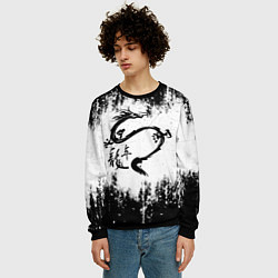 Свитшот мужской Японский дракон с иероглифами, цвет: 3D-черный — фото 2