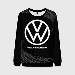Свитшот мужской Volkswagen speed на темном фоне со следами шин, цвет: 3D-черный