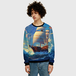 Свитшот мужской Парусник в море, цвет: 3D-черный — фото 2
