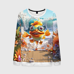 Свитшот мужской Веселая рыбка в очках, цвет: 3D-белый