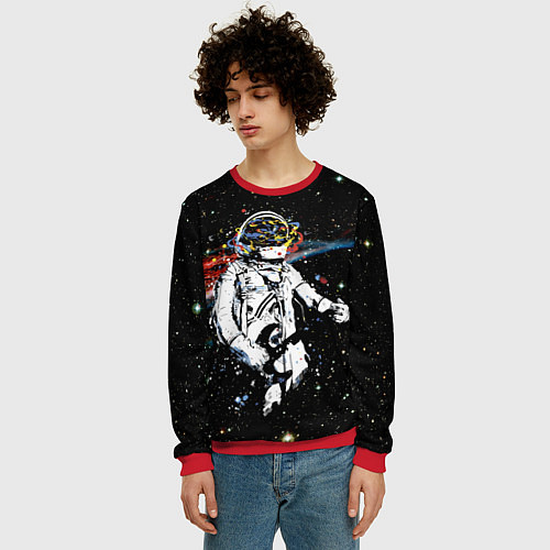 Мужской свитшот Космонавт играет рок на гитаре / 3D-Красный – фото 3
