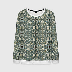 Свитшот мужской Белые цветочки на сером фоне, цвет: 3D-белый