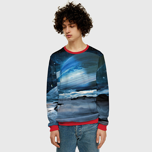 Мужской свитшот Падение Сатурна - пейзаж / 3D-Красный – фото 3