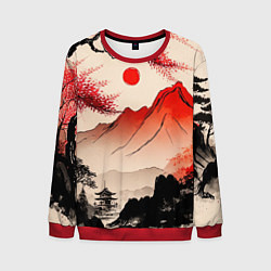 Свитшот мужской Японский традиционный пейзаж, цвет: 3D-красный