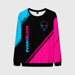 Свитшот мужской Evangelion - neon gradient: надпись, символ, цвет: 3D-черный