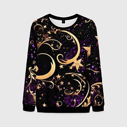 Свитшот мужской Чёрный паттерн со звёздами и лунами, цвет: 3D-черный