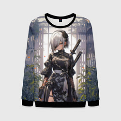 Свитшот мужской Nier automata девушка с мечами, цвет: 3D-черный