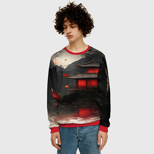 Мужской свитшот Домик у озера / 3D-Красный – фото 3