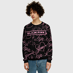 Свитшот мужской Блэкпинк - розовые автографы, цвет: 3D-черный — фото 2