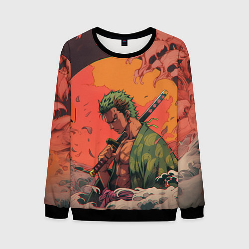 Мужской свитшот Зоро на закате - One Piece / 3D-Черный – фото 1