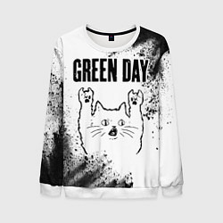Свитшот мужской Green Day рок кот на светлом фоне, цвет: 3D-белый