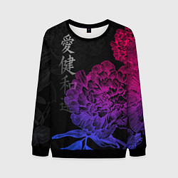 Свитшот мужской Neon flowers - japanese art, цвет: 3D-черный
