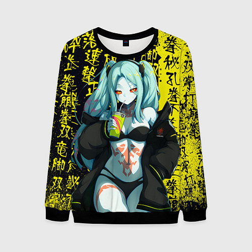 Мужской свитшот Ребекка в куртке самурая - Киберпанк / 3D-Черный – фото 1