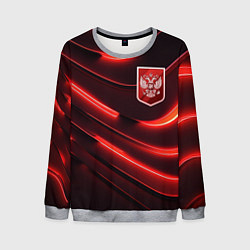 Свитшот мужской Красный неоновый герб России, цвет: 3D-меланж