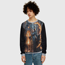 Свитшот мужской Готическая ведьма и огонь в подземелье, цвет: 3D-меланж — фото 2