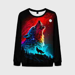 Свитшот мужской Волки воют на луну, цвет: 3D-черный