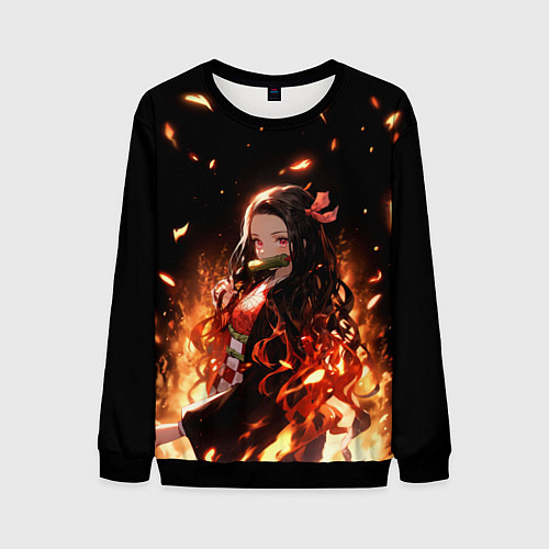Мужской свитшот Незуко и пламя - клинок / 3D-Черный – фото 1