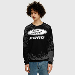Свитшот мужской Ford speed на темном фоне со следами шин, цвет: 3D-черный — фото 2