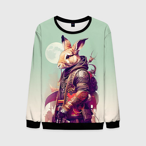 Мужской свитшот Заяц на фоне луны - фантазия - нейросеть / 3D-Черный – фото 1