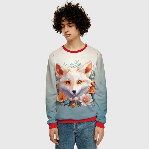 Мужской свитшот Цветочная лиса / 3D-Красный – фото 3