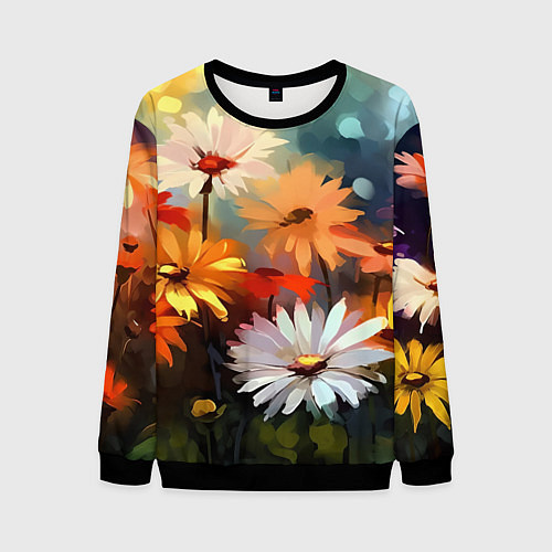 Мужской свитшот Маслянные ромашки / 3D-Черный – фото 1